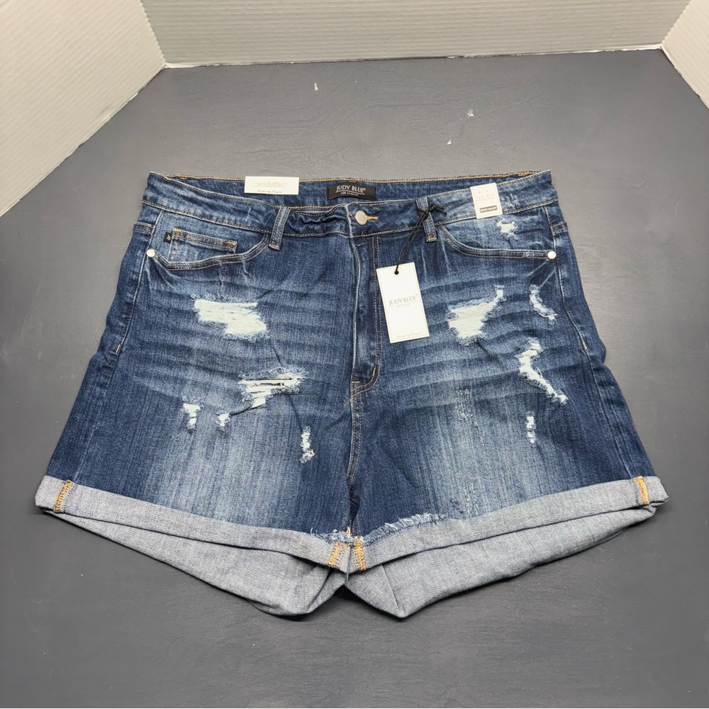 Judy Blue Dark Wash Distressed Jean Shorts